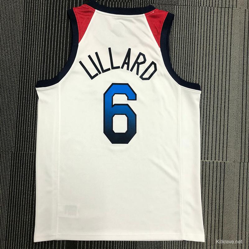 Thai Version Men's Damian Lillard White USA Basketball Player Jersey