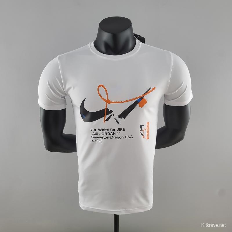 2022 NBA Offwhite Jordan 1 T-Shirts White #K000225