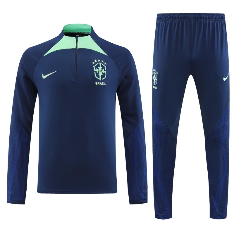 2022 Brazil Navy Half Zipper Tracksuit