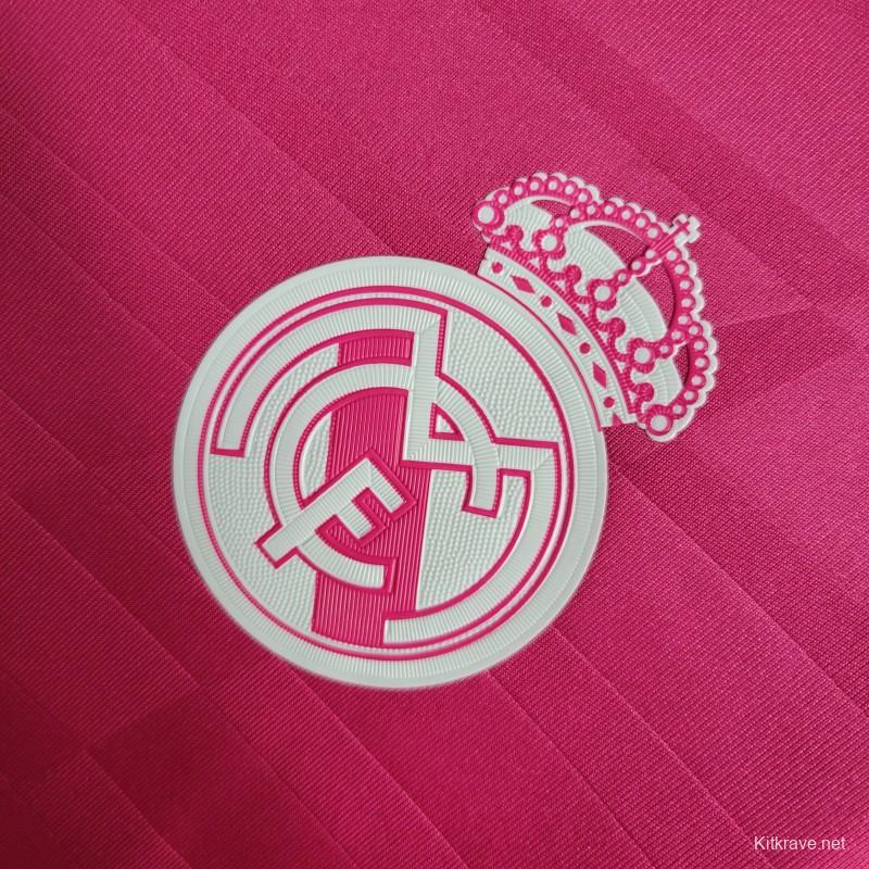 Retro 14-15 Long Sleeve Real Madrid Away Pink Jersey