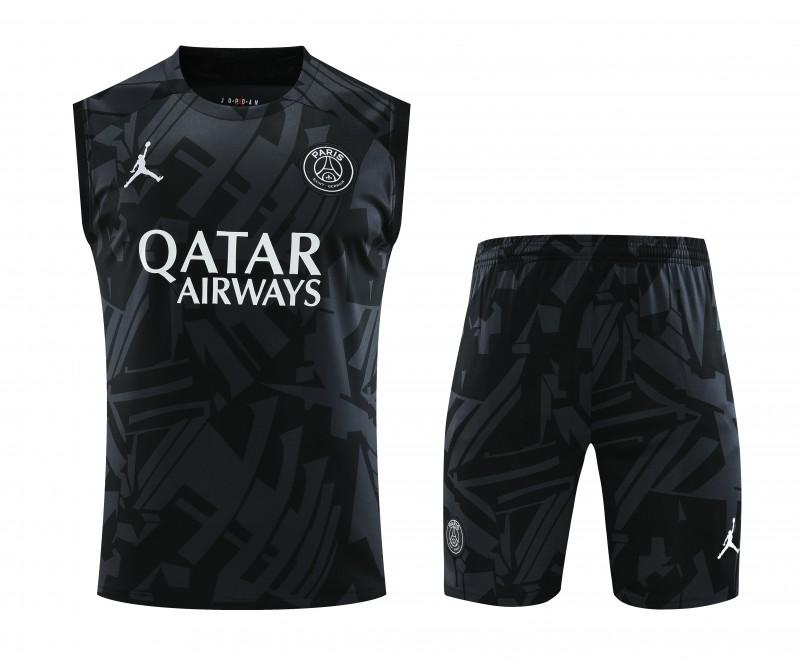 23-24 PSG Black Pattern Vest Jersey+Shorts