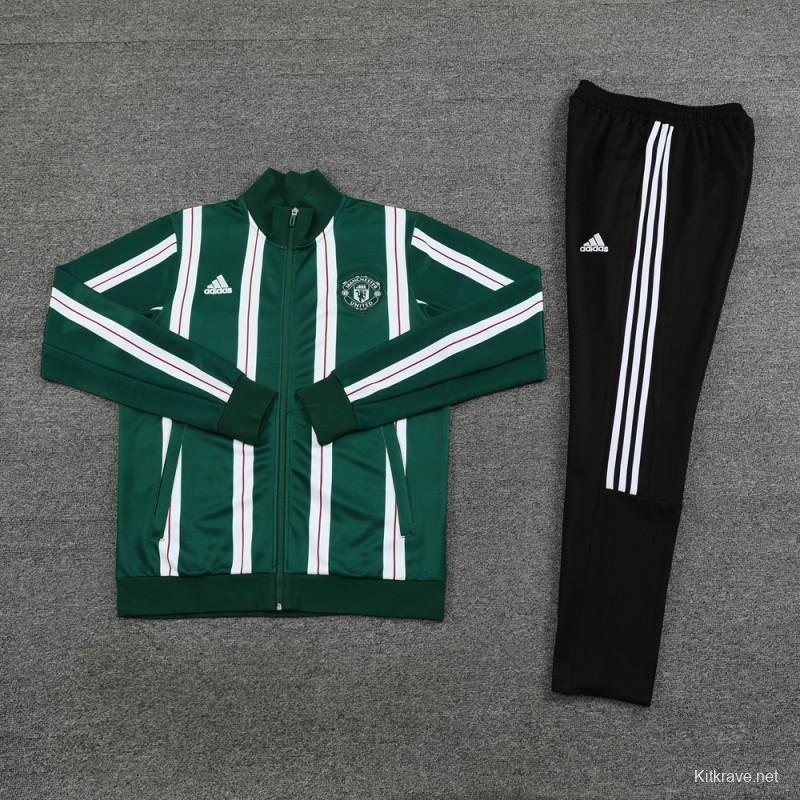 23/24 Manchester United Green White Stripe Full Zipper Jacket+Pants