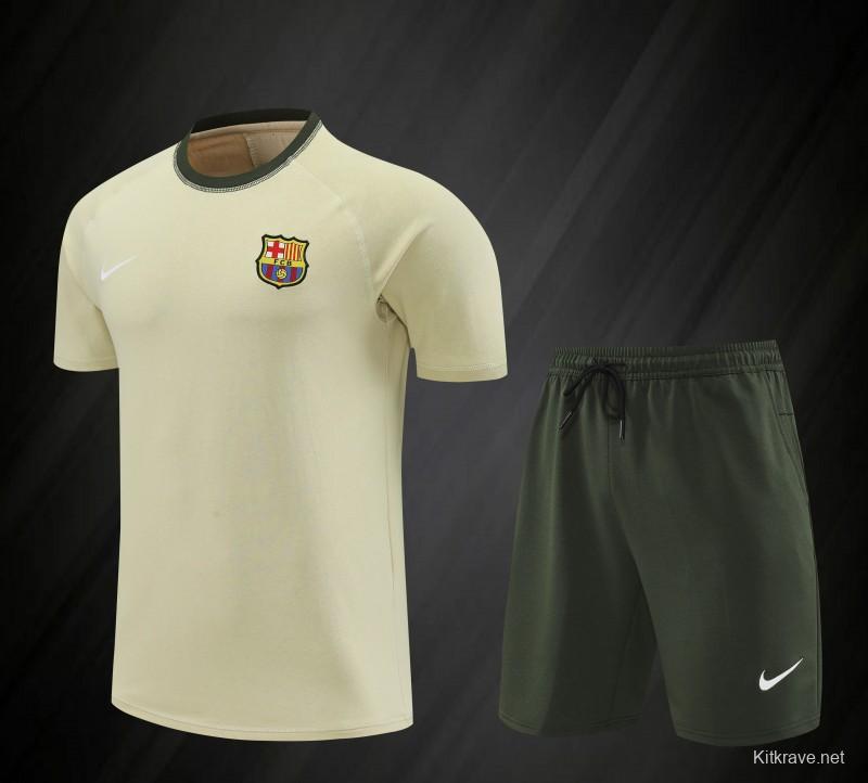 23/24 Barcelona Beige Cotton Short Sleeve Jersey+Shorts