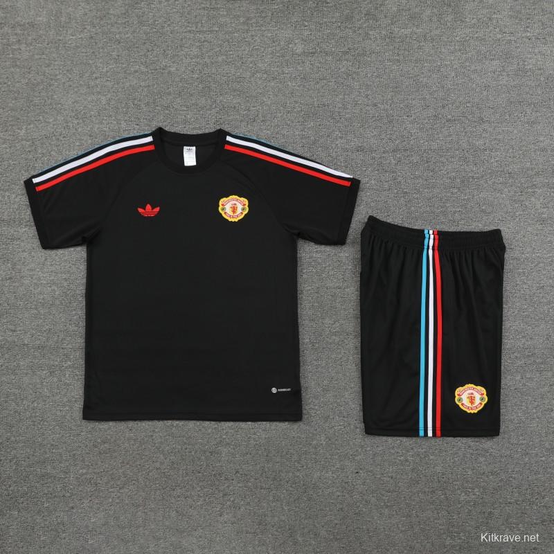 23/24 Manchester United Black Cotton Short Sleeve Jersey+Shorts