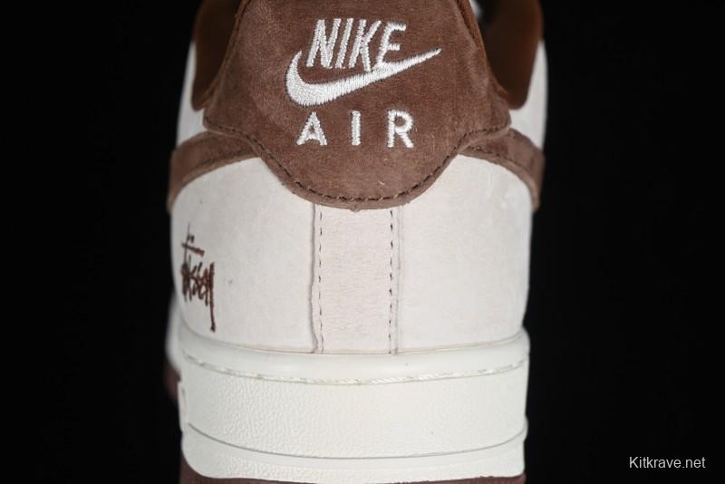Nike Air Force 1 '07 Low Stussy Collaboration - Coffee Pig Suede Low-Top Casual Sneakers - HD1968-017