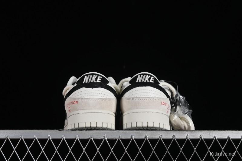Nike SB Dunk Low LV Collaboration Anniversary Customized Sneakers in Off-White Black Swoosh Triple Floral - SJ2068-235