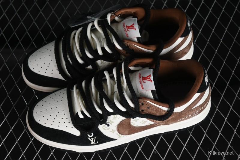 Nike SB Dunk Low LV Collaboration - Black Brown Fade Anniversary Custom Low-Top Casual Sneakers - SJ2068-233