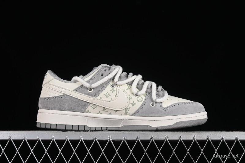 Nike SB Dunk Low LV Collaboration - Beige Grey Strap Pig Suede Anniversary High-End Custom Low-Top Casual Sneakers - SJ2068-237