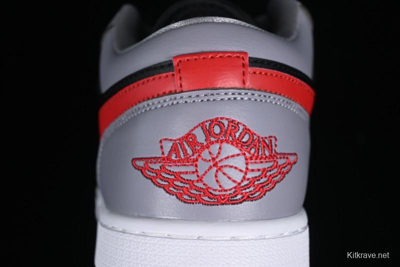 Nike Air Jordan 1 Low AJ1 Basketball Shoes in Grey Black with Red Swoosh - FZ4183-002