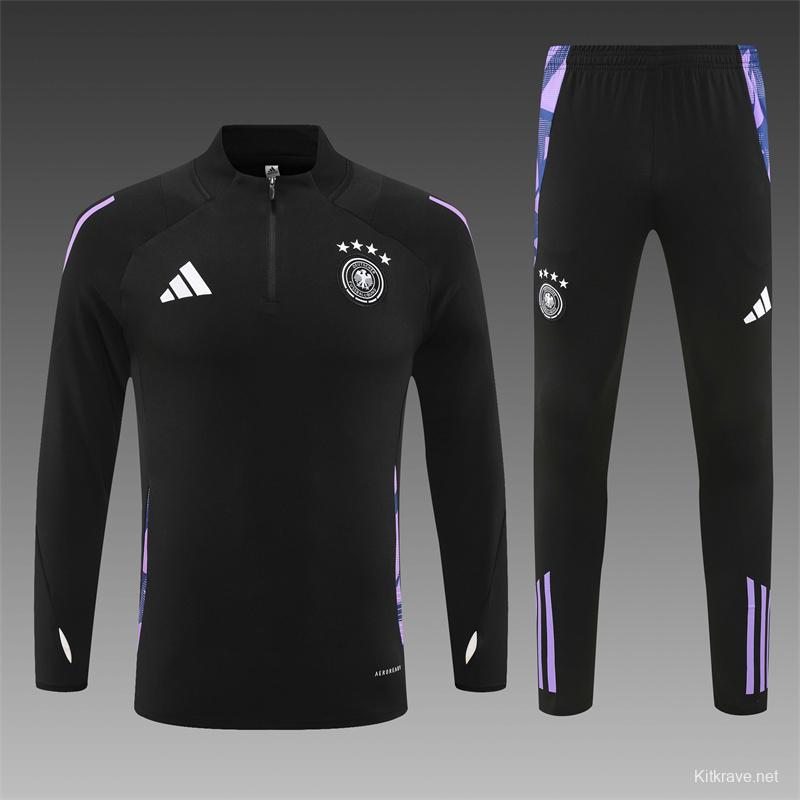 2024 Germany Black Half Zipper Jacket+Long Pants