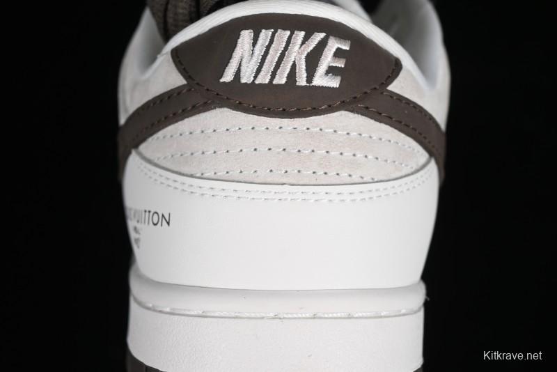 Nike SB Dunk Low LV Collaboration Anniversary Edition Premium Custom Suede Brown Swoosh Low-Top Casual Skate Shoes - LV6188-001