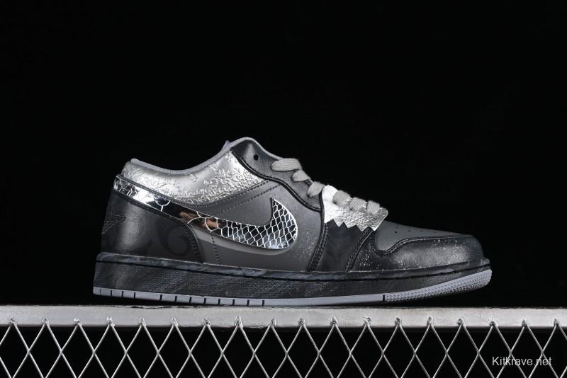 Nike Air Jordan 1 Low AJ1 Panda Prank Modern Gray Silver Black Low-top Casual Sneakers - 553560-053