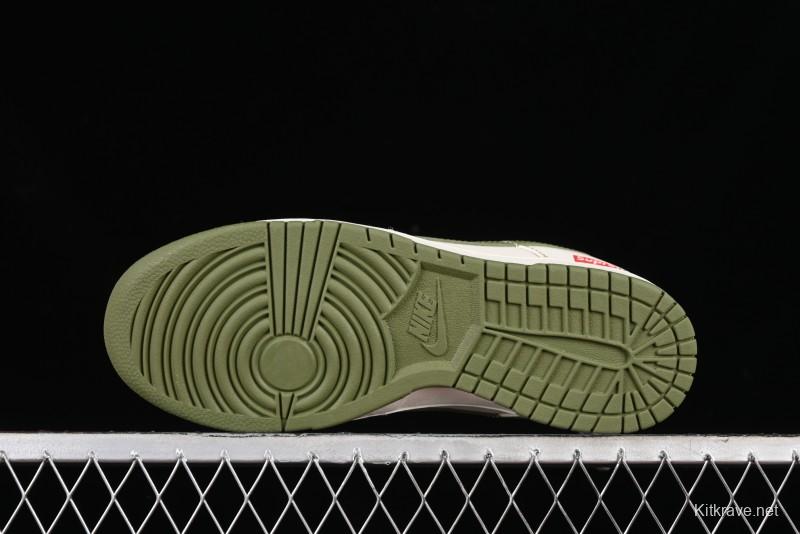 Nike SB Dunk Low Supreme Collaboration - Military Green Double Swoosh Anniversary Custom Low-Top Casual Sneakers - XX2025-319