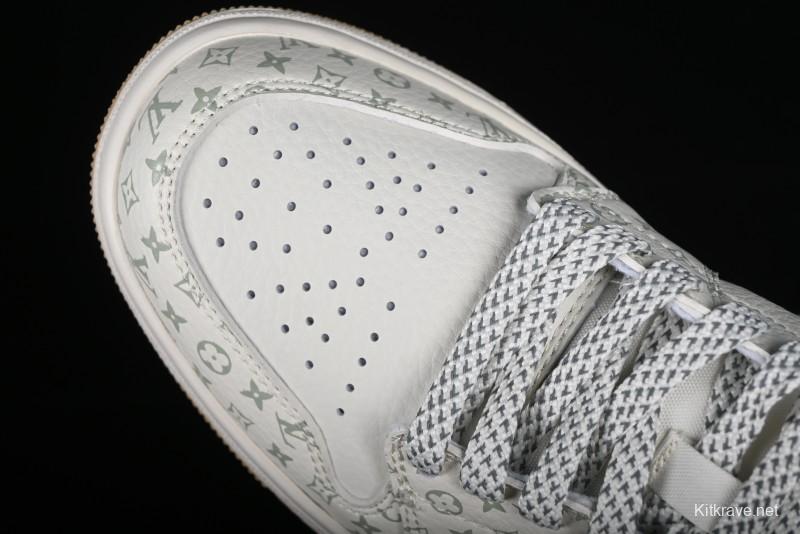 Nike Air Jordan 1 Low AJ1 Louis Vuitton Print Khaki Custom High-End Low-Top Basketball Shoes - SJ9950-004