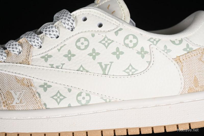 Nike Travis Scott x Fragment Design x Jordan Air Jordan 1 Low OG SP AJ1 LV Khaki Denim Casual Sneakers - SJ2068-009