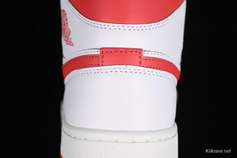 Nike Air Jordan 1 Mid Basketball Shoes in White/Orange/Red - FJ3458-160
