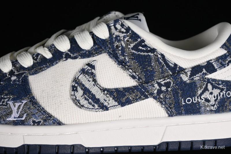 Nike SB Dunk Low LV Collaboration - Camo Mesh Anniversary High-End Custom Low-Top Casual Skate Shoes - JH8040-942