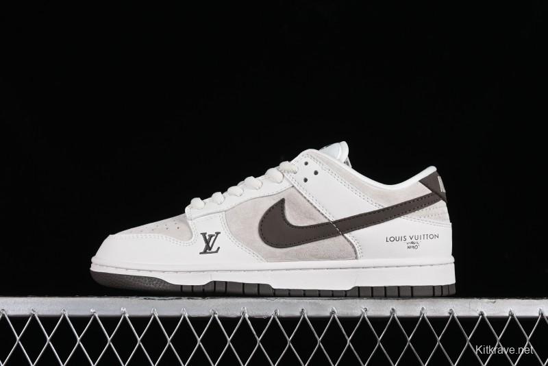 Nike SB Dunk Low LV Collaboration Anniversary Edition Premium Custom Suede Brown Swoosh Low-Top Casual Skate Shoes - LV6188-001
