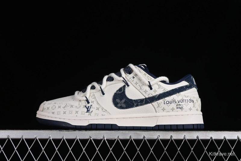 Nike SB Dunk Low LV Collaboration - Light Blue Check Print Anniversary High-End Custom Low-Top Casual Sneakers - SJ2068-249