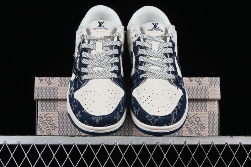 Nike SB Dunk Low LV Collaboration - Dark Blue Denim Anniversary High-End Custom Low-Top Casual Skate Shoes - XP3802-335