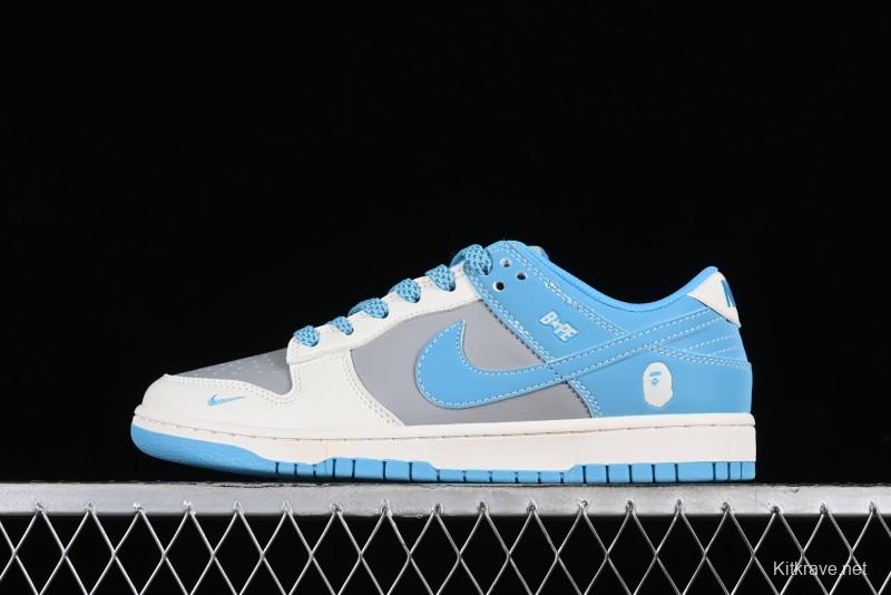Nike SB Dunk Low BAPE Collaboration - Beige Grey Indigo Anniversary Premium Custom Low-Top Casual Skate Shoes - BB8969-002