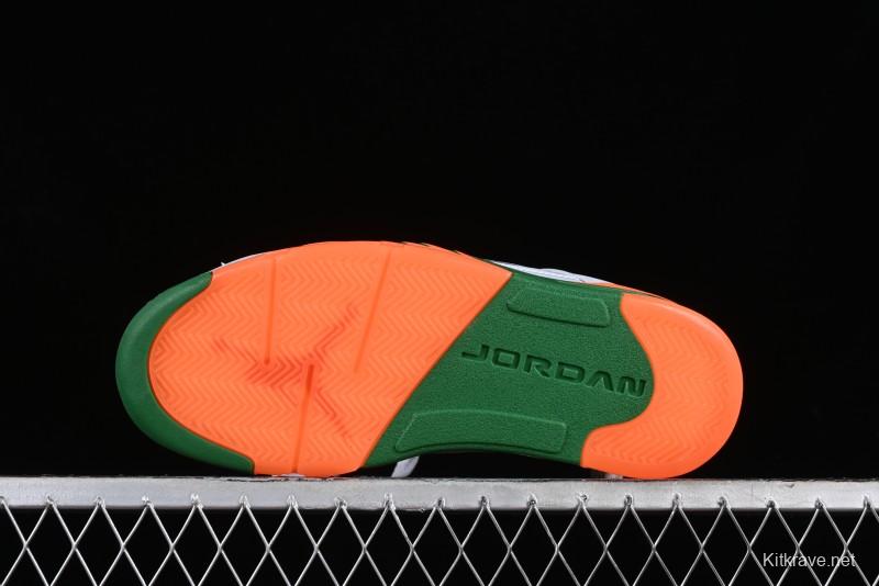 Nike Air Jordan 5 Retro Low AJ5 Sneakers in Football Grey with Vivid Orange and Pine Green Accents - FQ1293-018