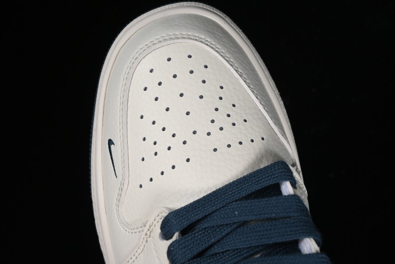 Nike Air Jordan 1 Low LV Collaboration - White with Blue Swoosh Custom Casual Sneakers - WG8850-005