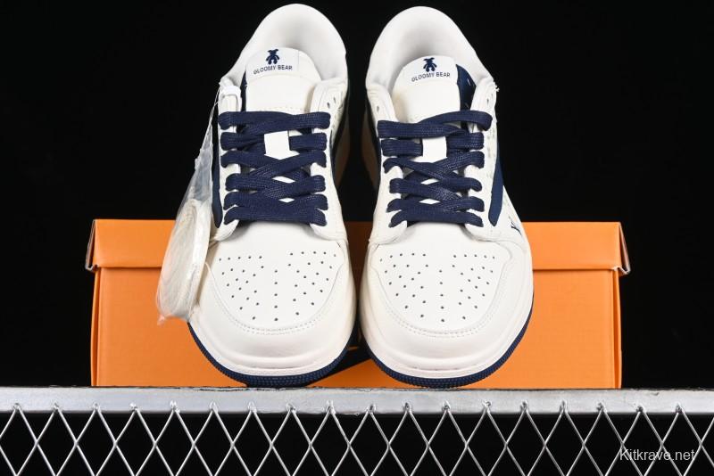 Nike Travis Scott x Fragment Design x Air Jordan 1 Low OG SP AJ1 LV Collaboration Light Blue Violent Bear Low-top Casual Sneakers - SJ2068-100