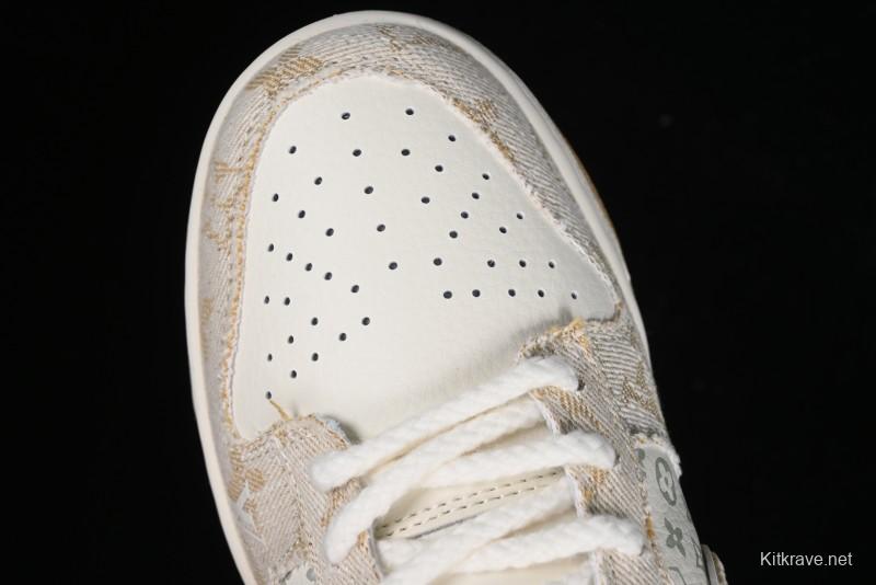 Nike SB Dunk Low LV Collaboration - Beige Swoosh Anniversary High-End Custom Low-Top Casual Skate Shoes - SJ2068-258