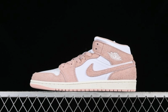 Nike Air Jordan AJ1 Mid Basketball Shoes in White Pink - FN7432-161