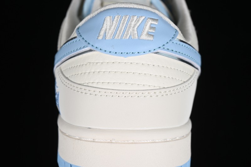 Stussy x Nike Dunk Low SB Skate Shoes in White with Light Blue Swoosh - DQ1098-380