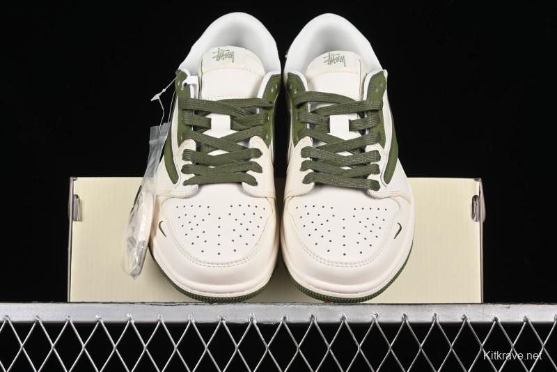 Nike Travis Scott x Fragment Design x Air Jordan 1 Low OG SP AJ1 Retro Sneakers in Sail Military Green - DM6688-602