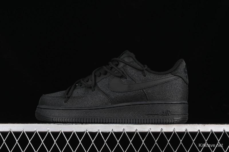 Nike Air Force 1 '07 Low Cleanfit High Street Retro Style All Black Star-Studded Diamond Accents Lace-Up Low-Top Casual Sneakers - ZH0316-030