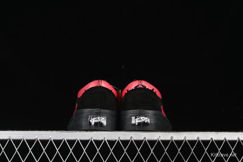 Vans Knu Skool High Street American Retro Canvas Skate Shoes in Black Red - VN0009BCRTU