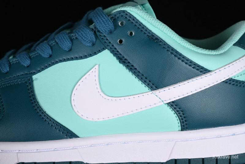 Nike Dunk Low SB Skateboarding Shoes in White and Geode Teal - DD1503-301