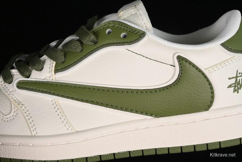 Nike Travis Scott x Fragment Design x Air Jordan 1 Low OG SP AJ1 Retro Sneakers in Sail Military Green - DM6688-602
