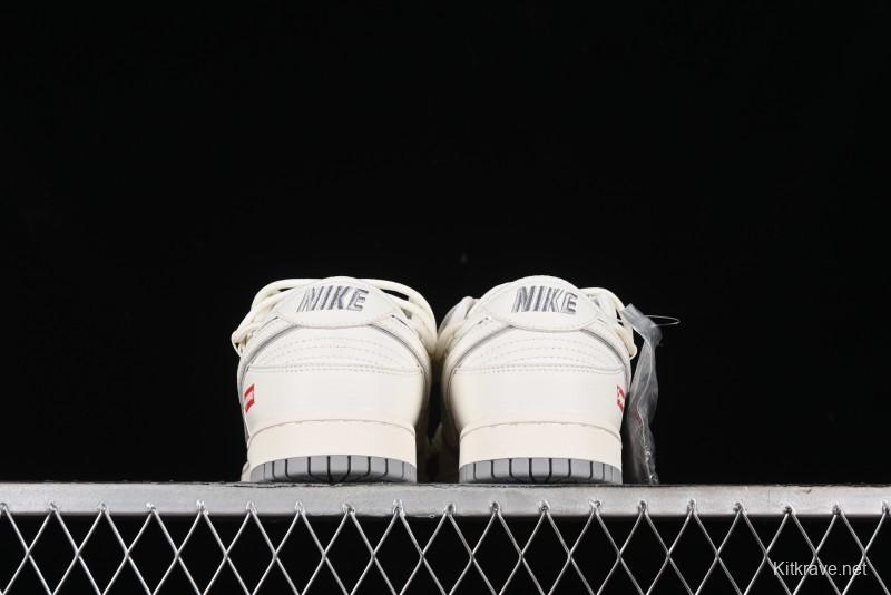 Nike SB Dunk Low Supreme Collaboration - Beige White Fox Lettering Anniversary High-End Custom Low-Top Casual Skate Shoes - JJ5688-106