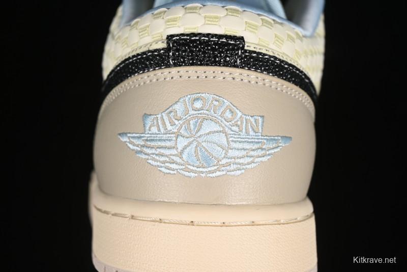 Nike Air Jordan 1 Low Retro Basketball Shoes in Soft Beige with Black Logo Accent - HQ3440-101