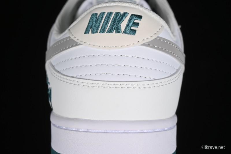Nike SB Dunk Low Stussy Collaboration - White Grey Green Print Anniversary High-End Custom Low-Top Casual Skate Shoes - XX2025-808
