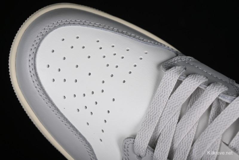 Nike Air Jordan 1 Low Casual Sneakers in White-Grey - FQ7687-300