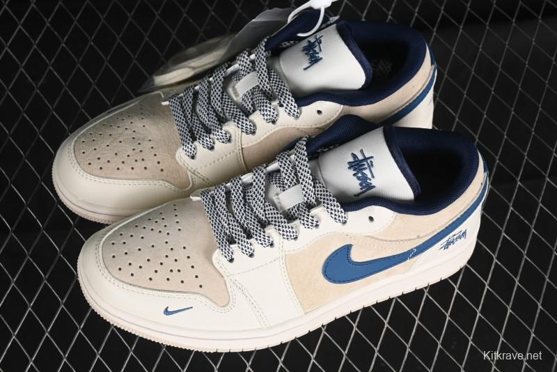 Nike Air Jordan 1 Low Stussy Collaboration - Light Beige Retro Basketball Shoes - SJ9950-027
