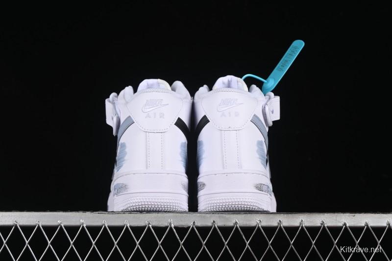 Nike Air Force 1 Mid Custom Hand-Painted Broken Three Hooks Shadow Spray-Painted Strap Mid-Top Casual Sneakers - CW2289-111