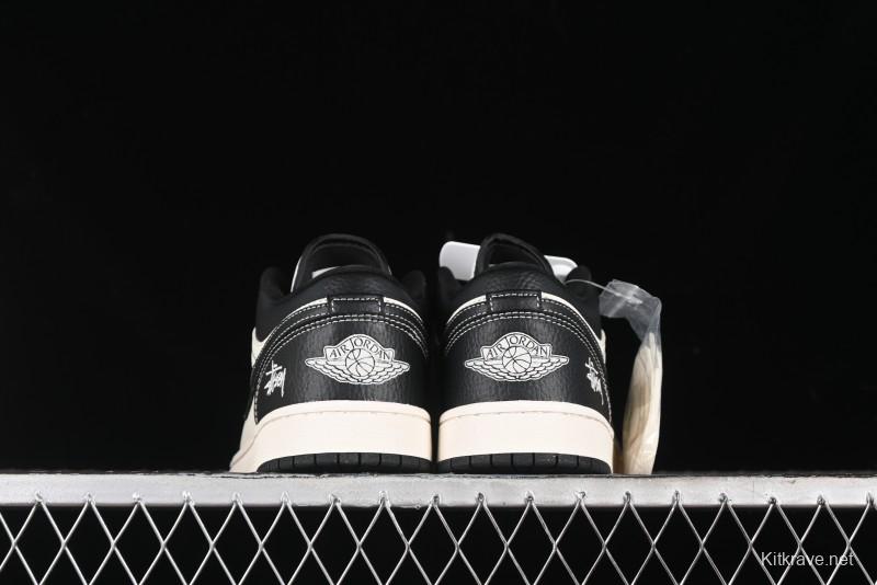 Nike Air Jordan 1 Low Stussy Collaboration - Black Sail Stitched Retro Basketball Shoes - CF3688-023