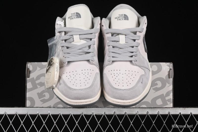 Nike Air Jordan 1 Low AJ1 The North Face Collaboration - Suede Grey Retro Basketball Shoes - DM5688-111