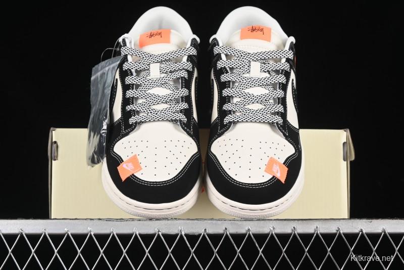 Nike SB Dunk Low Stussy Collaboration - Patchwork Cream Black Swoosh Anniversary Custom Low-Top Casual Skate Shoes - MM1089-023
