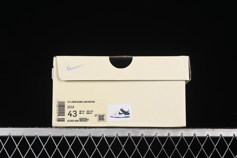 Nike SB Dunk Low LV Collaboration - Dark Blue Denim White Blue Swoosh Anniversary High-End Custom Low-Top Casual Sneakers - DJ2024-008