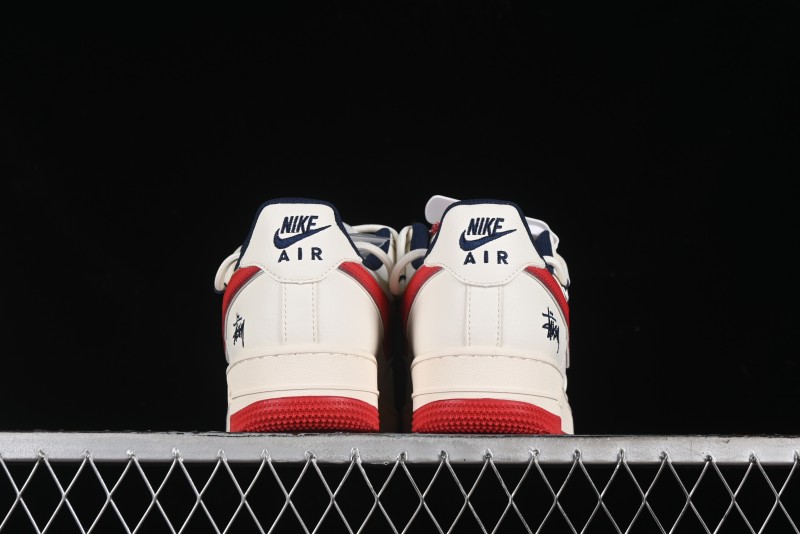 Nike Air Force 1 '07 Low Stussy Collaboration - Off White Red Lace-Up Low-Top Casual Sneakers - SJ1198-300