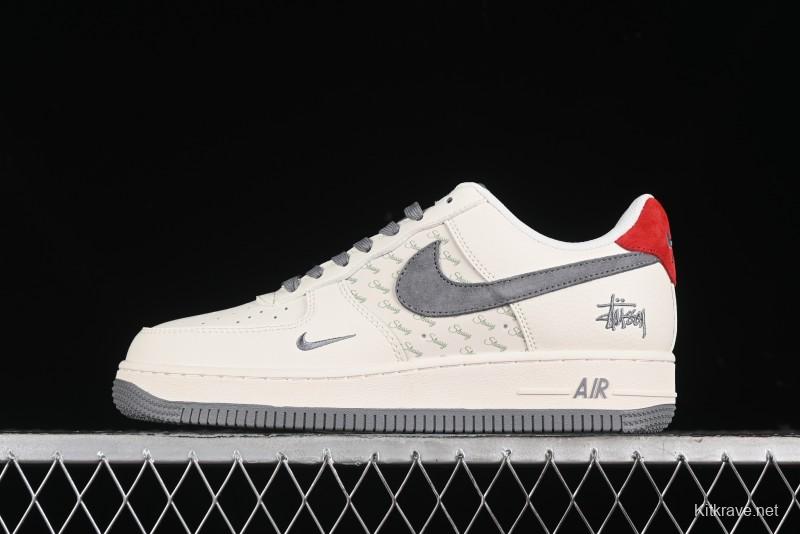 Nike Air Force 1 '07 Low Stussy Collaboration - English Beige Grey Red Low-Top Casual Sneakers - XZ3318-567