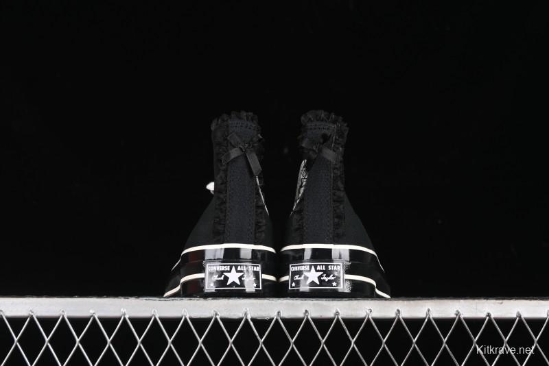 Converse Chuck 1970s High Top Canvas Shoes in Black Lace Punk Style - A10026C