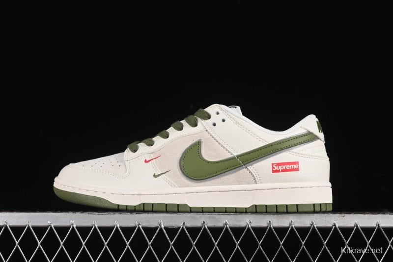 Nike SB Dunk Low Supreme Collaboration - Double Swoosh Beige Dark Green Anniversary High-End Custom Low-Top Casual Skate Shoes - XX2025-689